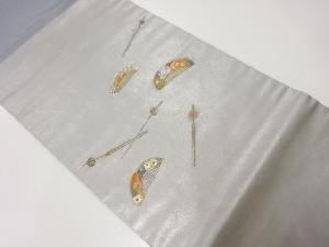 リサイクル　櫛・簪模様刺繍開き名古屋帯（額縁仕立て）